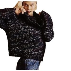 Express Fuzzy Black Jewel Toned Oversized Cowl Pullover Sweater - Size - Large